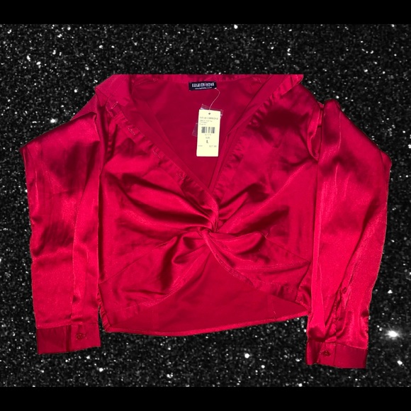 Burgundy Twist Top Crop Blouse w/Buttons - Picture 2 of 4